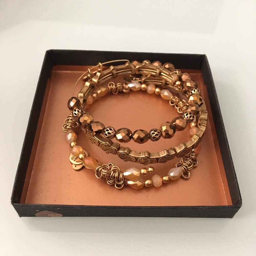 Alex and Ani stack of 3 bracelets (beaded &flat)